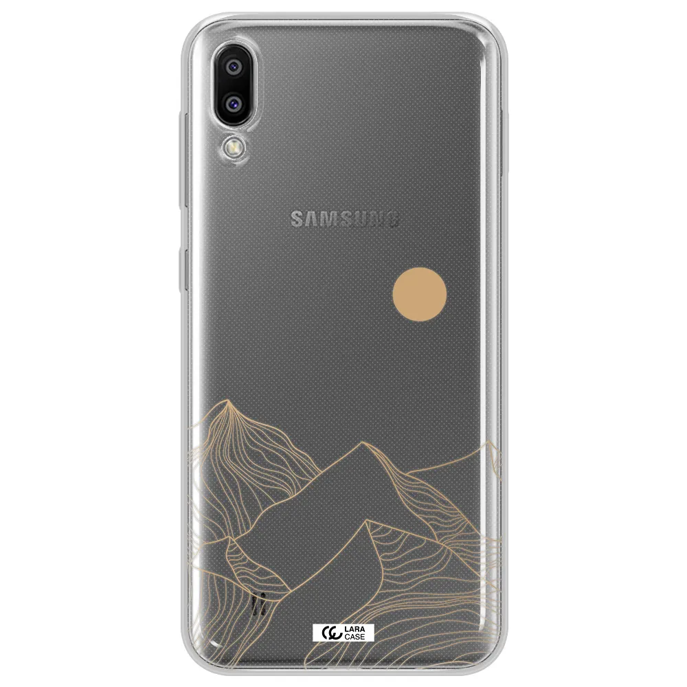 a mountain range with a sun in the background Samsung M10 Clear TPU Case