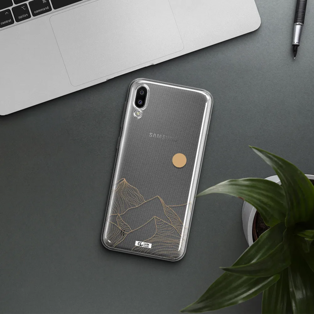 a mountain range with a sun in the background Samsung M10 Clear TPU Case