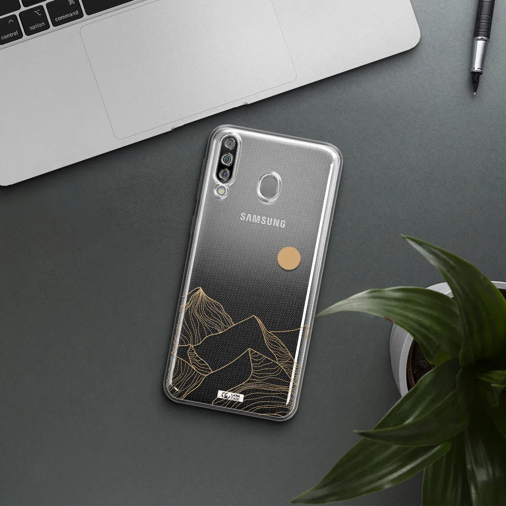 a mountain range with a sun in the background Samsung M30 Clear TPU Case