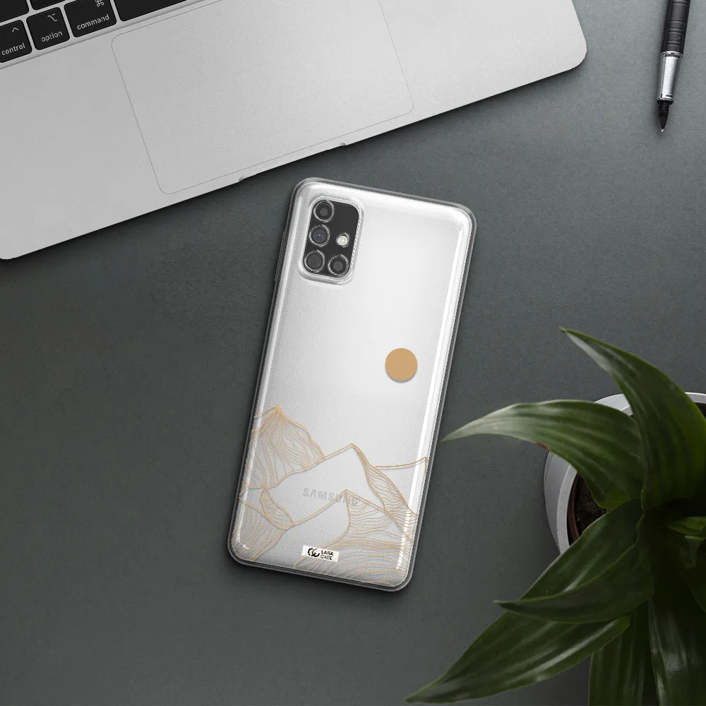 a mountain range with a sun in the background Samsung M31S Clear TPU Case