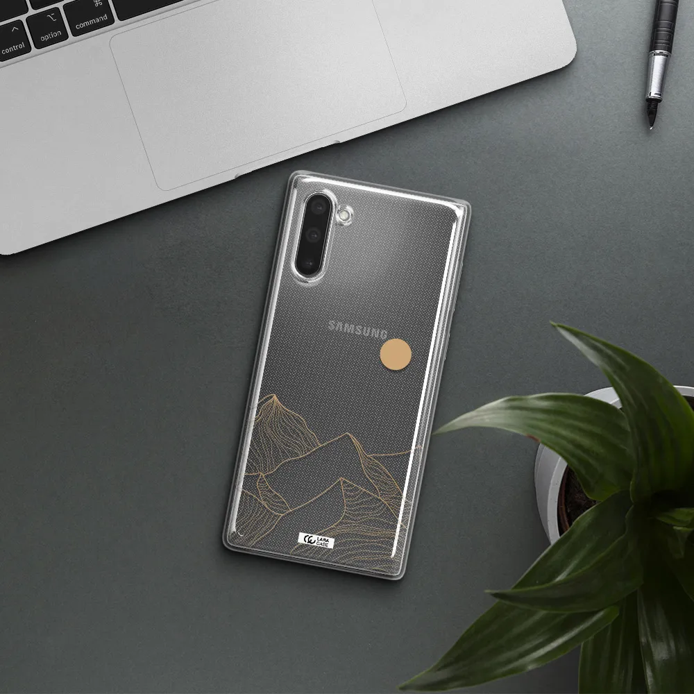 a mountain range with a sun in the background Samsung Note 10 Clear TPU Case