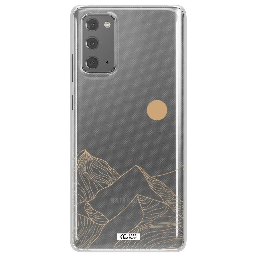 a mountain range with a sun in the background Samsung Note 20 Clear TPU Case