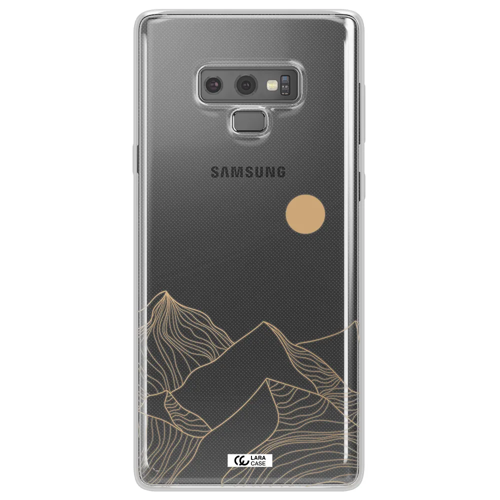 a mountain range with a sun in the background Samsung Note 9 Clear TPU Case