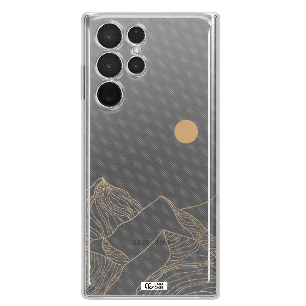 a mountain range with a sun in the background Samsung S 22 Ultra Clear TPU Case