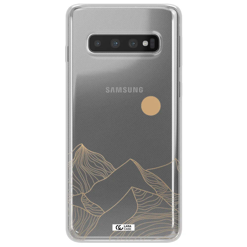 a mountain range with a sun in the background Samsung S10 Plus Clear TPU Case