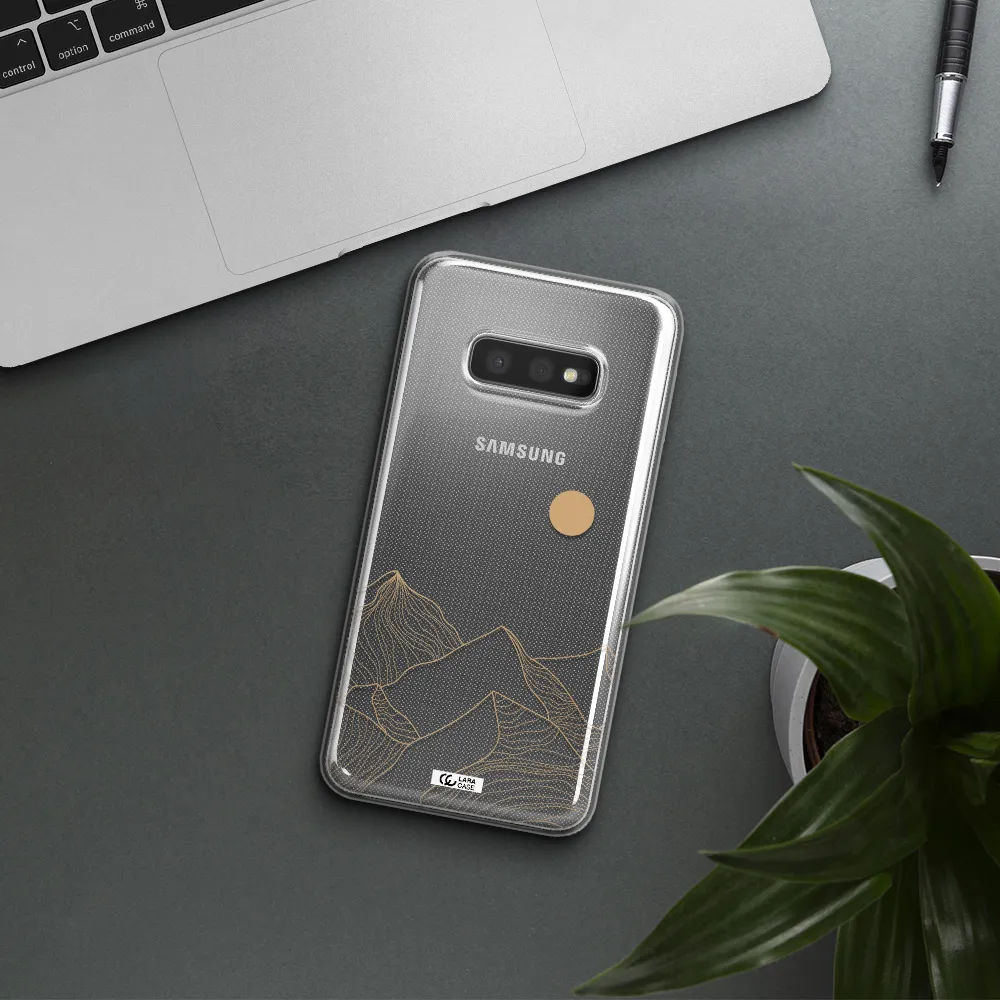 a mountain range with a sun in the background Samsung S10e Clear TPU Case