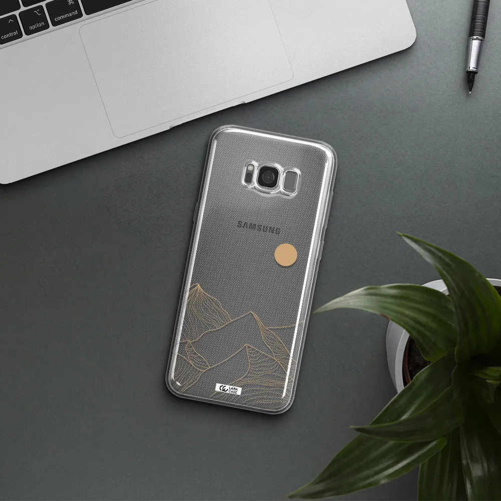 a mountain range with a sun in the background Samsung S8 Clear TPU Case