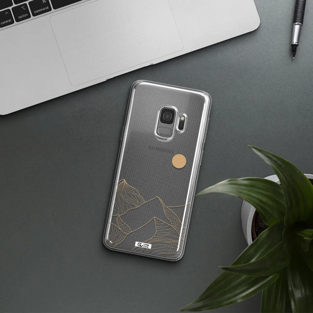 a mountain range with a sun in the background Samsung S9 Clear TPU Case
