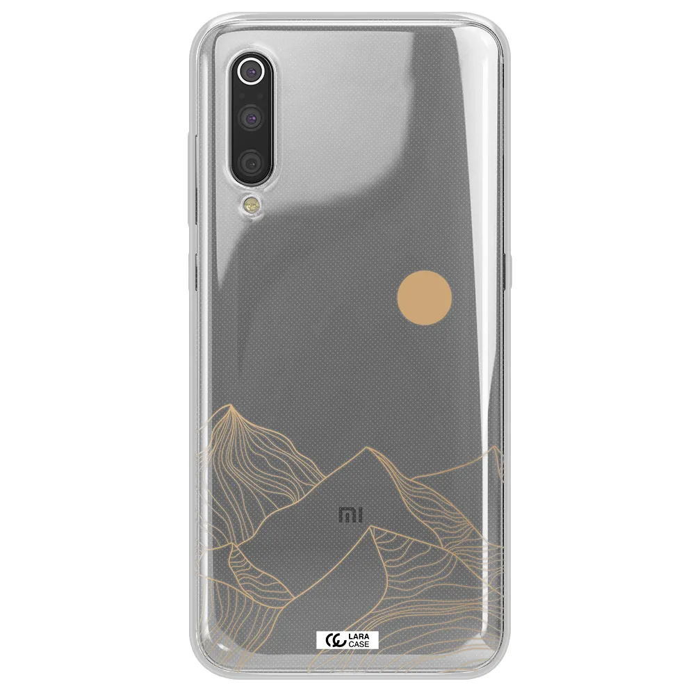 a mountain range with a sun in the background Xiaomi Mi 9 Clear TPU Case