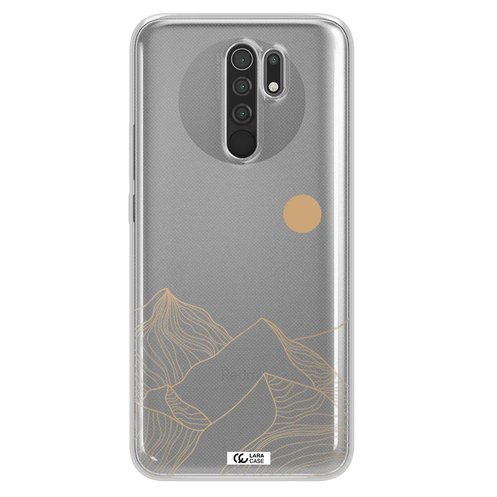 a mountain range with a sun in the background Xiaomi Redmi 9 Clear TPU Case