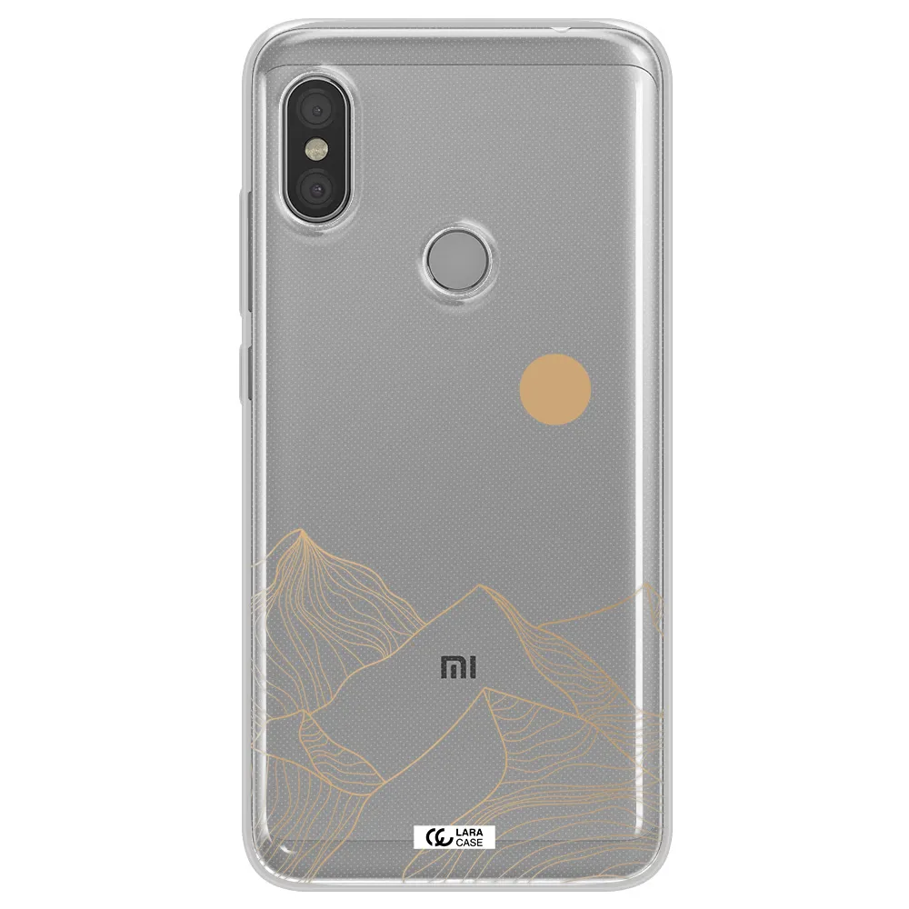a mountain range with a sun in the background Xiaomi Redmi Note 6 Pro Clear TPU Case