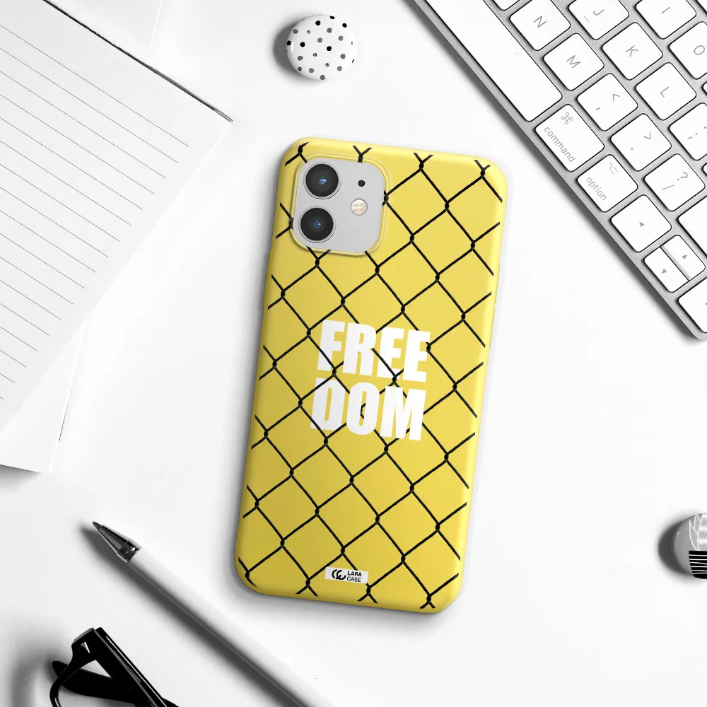 a close-up of a chain link fence Apple iPhone 12 mini Silicone canary yellow Case