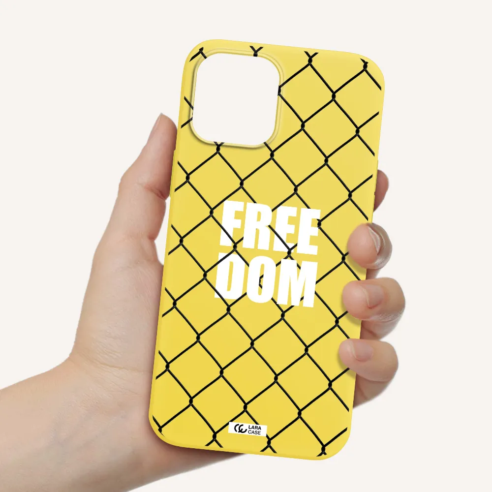 a close-up of a chain link fence Apple iPhone 12 pro max Silicone canary yellow Case