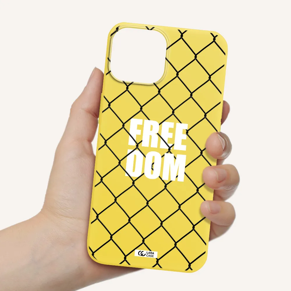 a close-up of a chain link fence Apple iPhone 13 mini Silicone canary yellow Case