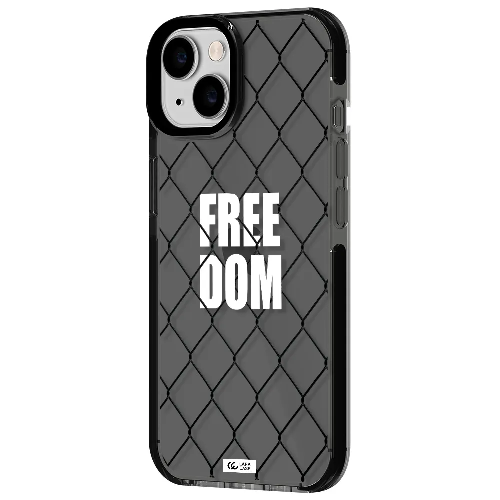 a close-up of a chain link fence Apple iPhone 14 impact Smoke Black Case