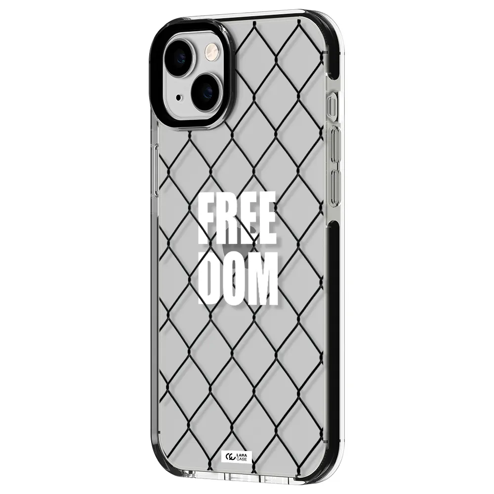 a close-up of a chain link fence Apple iPhone 14 plus impact black border Case