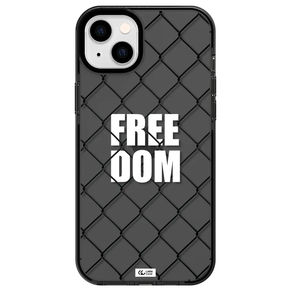a close-up of a chain link fence Apple iPhone 14 plus impact Smoke Black Case