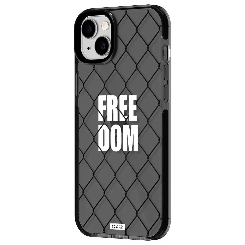 a close-up of a chain link fence Apple iPhone 14 plus impact Smoke Black Case