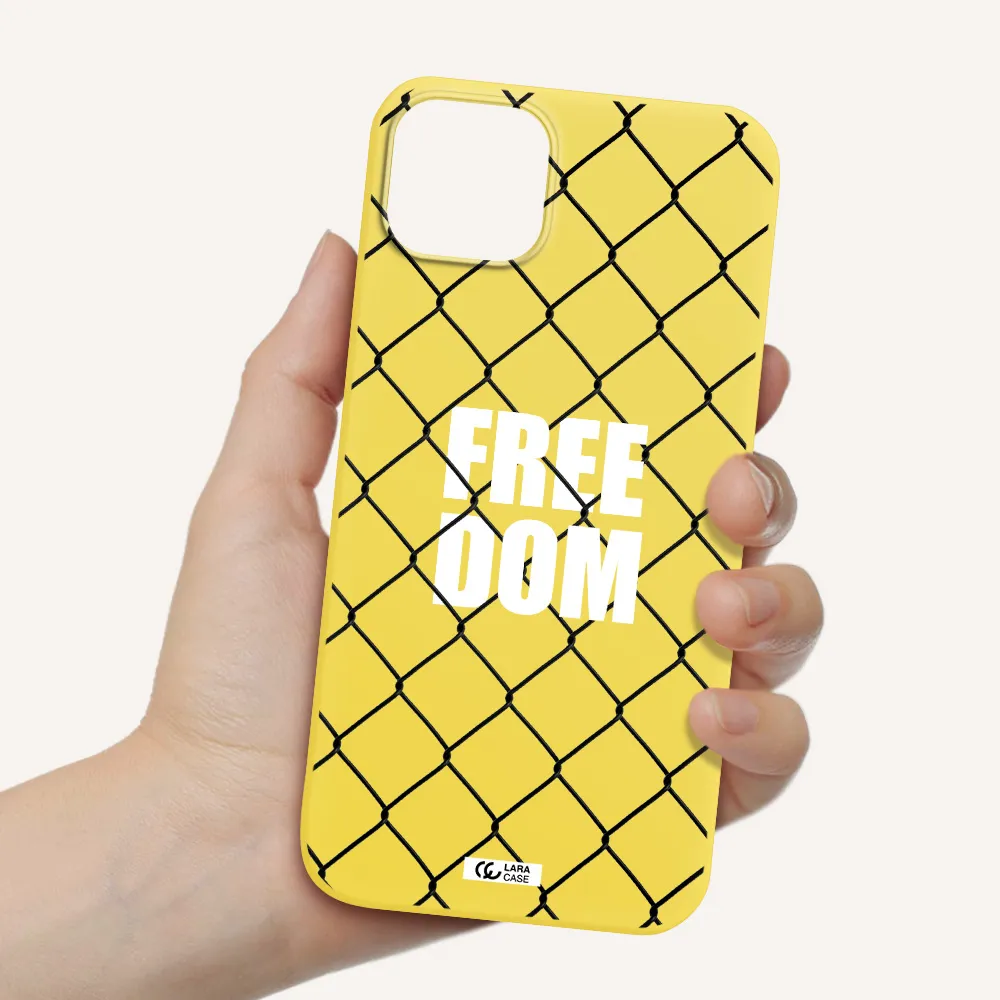 a close-up of a chain link fence Apple iPhone 14 plus Silicone canary yellow Case