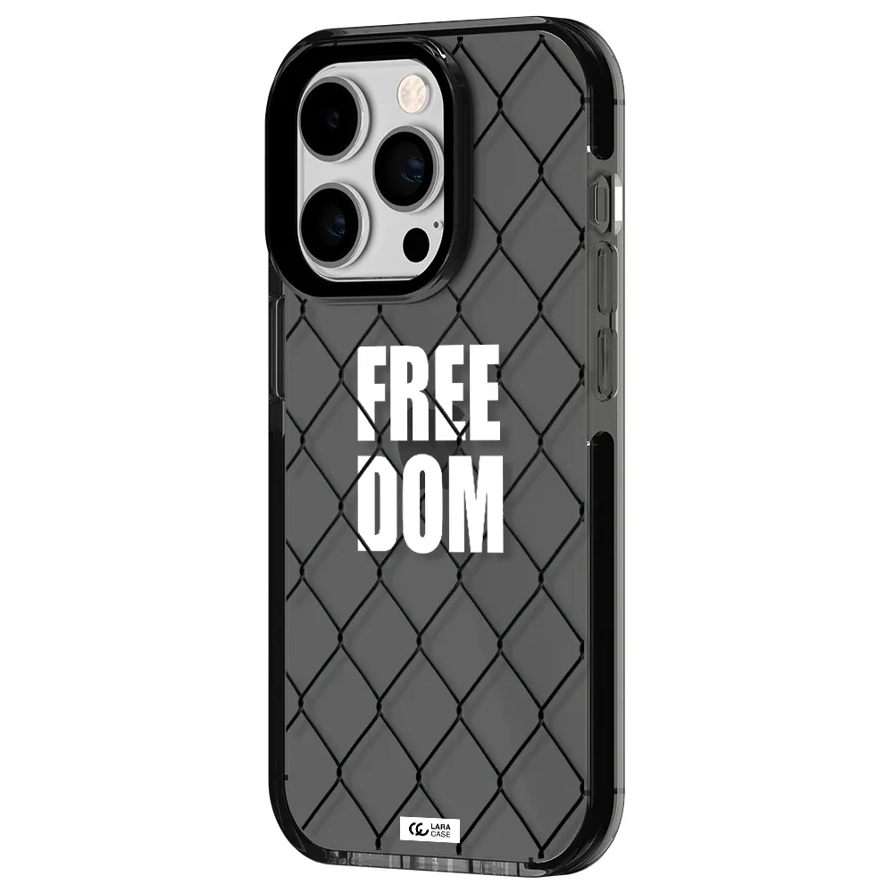 a close-up of a chain link fence Apple iPhone 14 pro impact Smoke Black Case