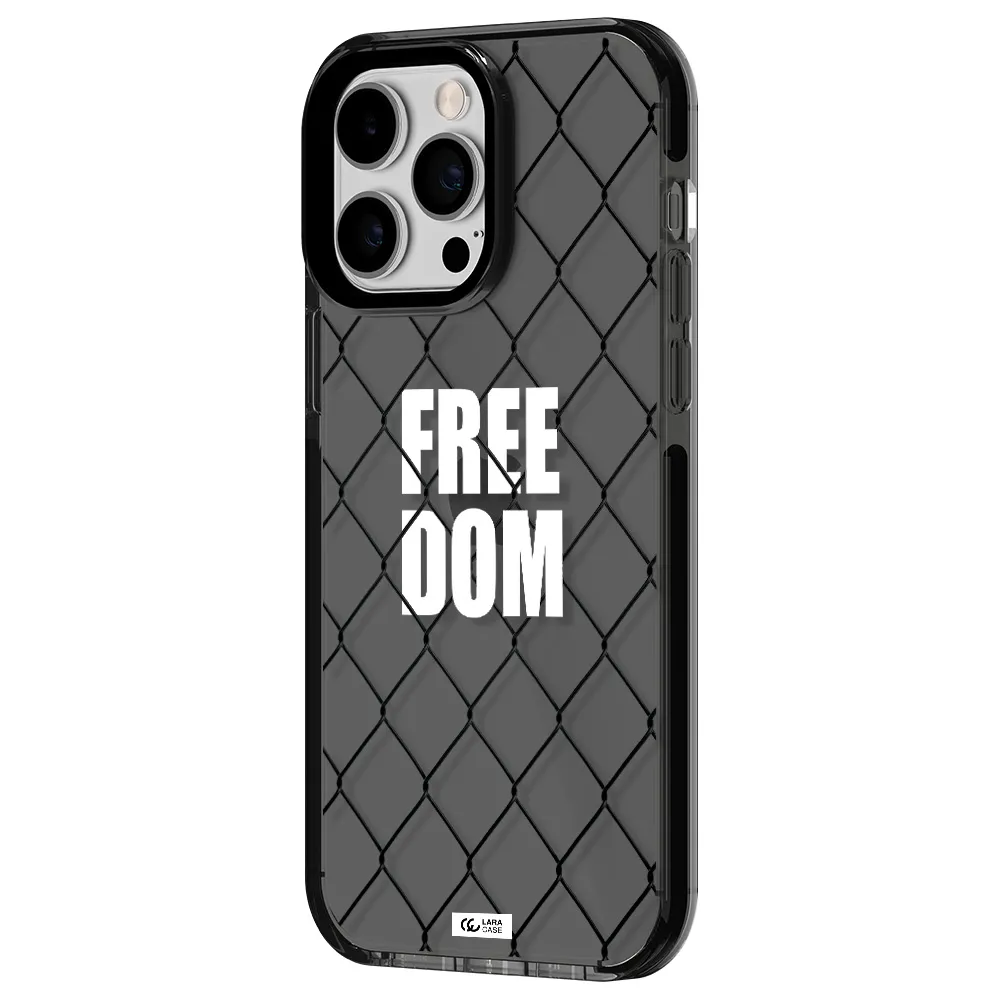 a close-up of a chain link fence Apple iPhone 14 pro max impact Smoke Black Case