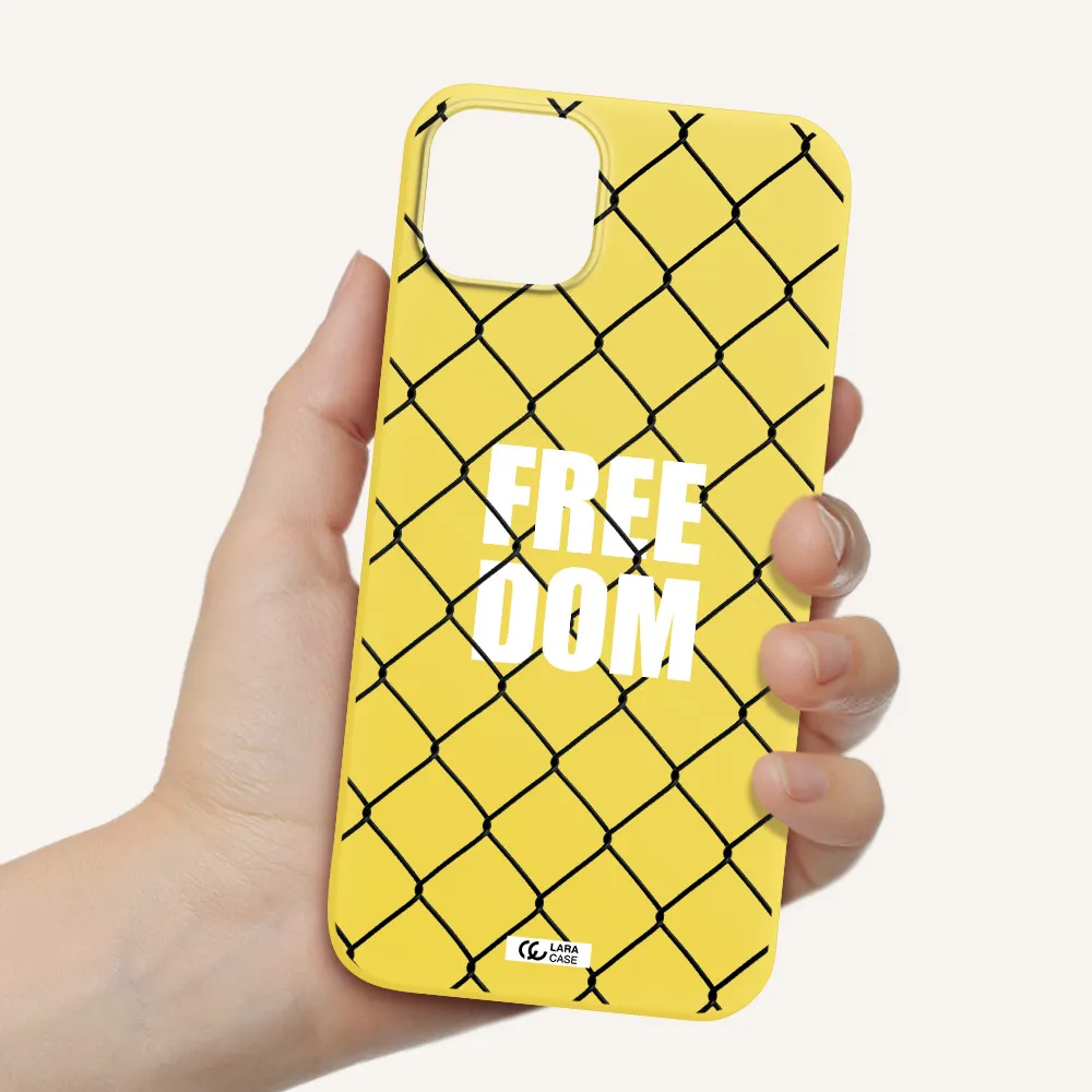 a close-up of a chain link fence Apple iPhone 14 Silicone canary yellow Case