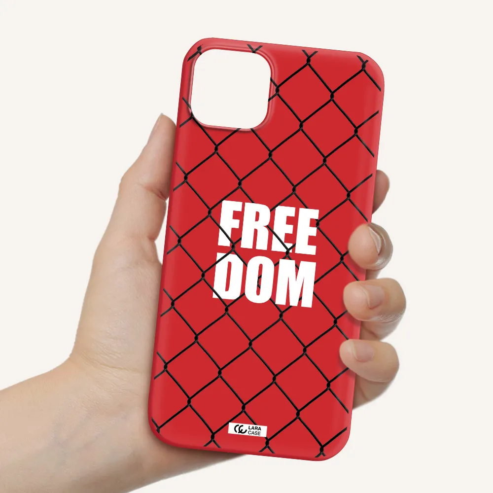 a close-up of a chain link fence Apple iPhone 14 Silicone Imperial Red Case