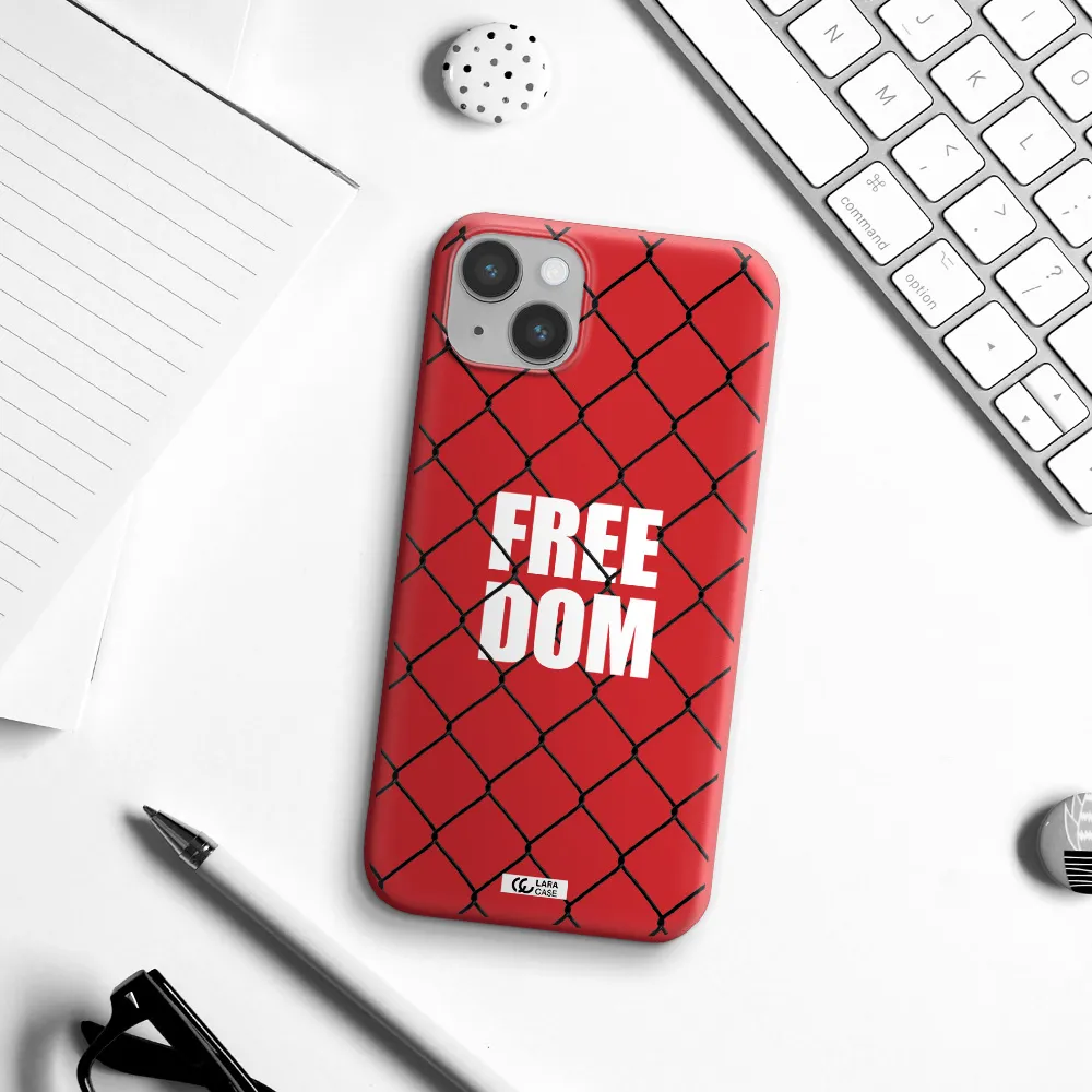 a close-up of a chain link fence Apple iPhone 14 Silicone Imperial Red Case