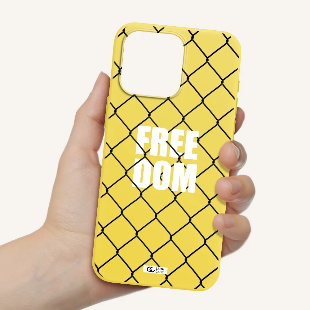 a close-up of a chain link fence Apple Iphone 15 Pro max Silicone canary yellow Case