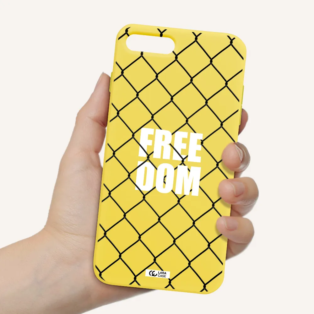 a close-up of a chain link fence Apple iPhone 8 plus Silicone canary yellow Case