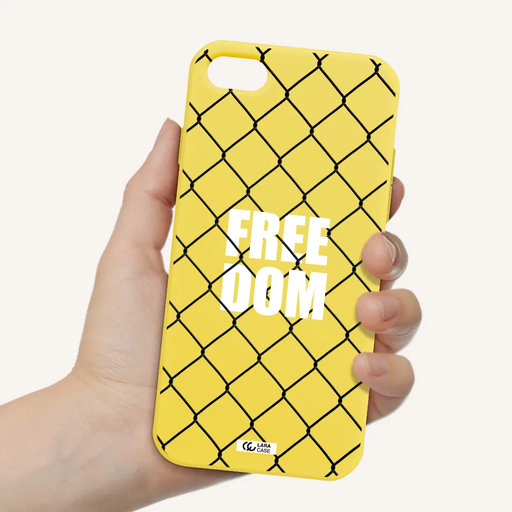 a close-up of a chain link fence Apple iPhone 8 Silicone canary yellow Case