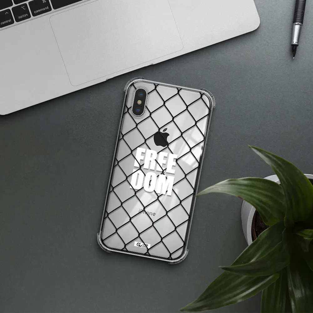 a close-up of a chain link fence Apple iPhone XS Clear PC Case