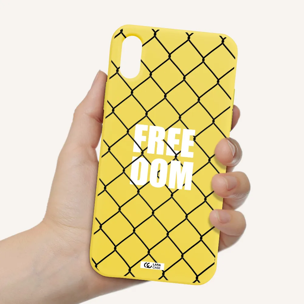 a close-up of a chain link fence Apple iPhone XS Silicone canary yellow Case