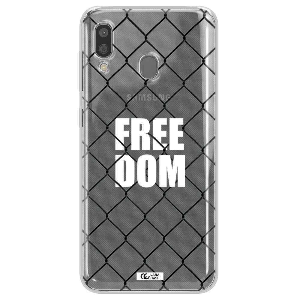 a close-up of a chain link fence Samsung A20 Clear TPU Case