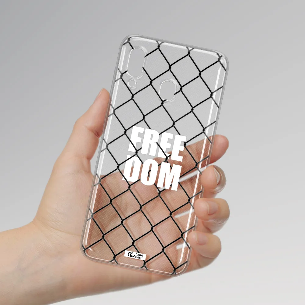a close-up of a chain link fence Samsung A20 Clear TPU Case