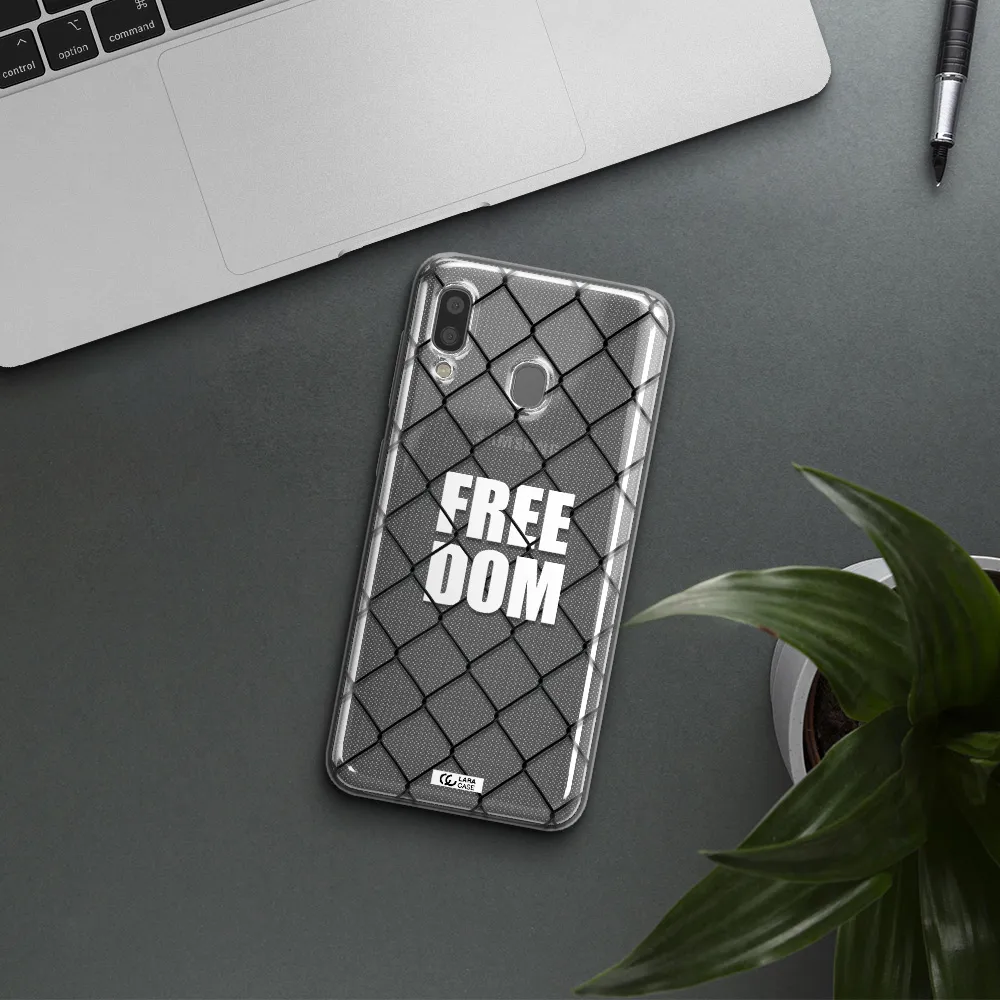 a close-up of a chain link fence Samsung A20 Clear TPU Case