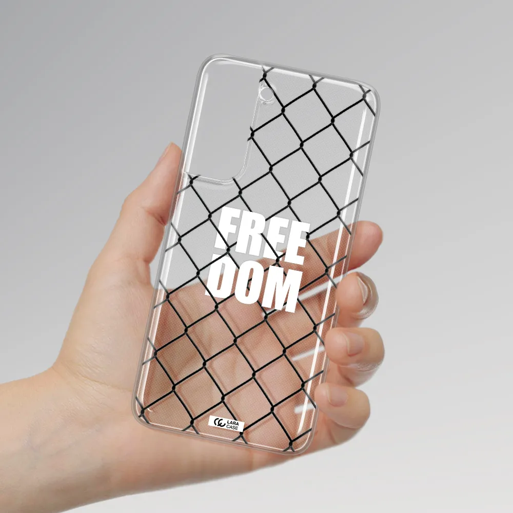 a close-up of a chain link fence Samsung A21 Fe Clear TPU Case