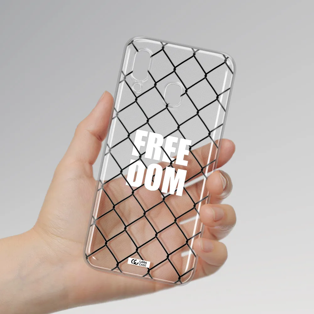 a close-up of a chain link fence Samsung A30 Clear TPU Case
