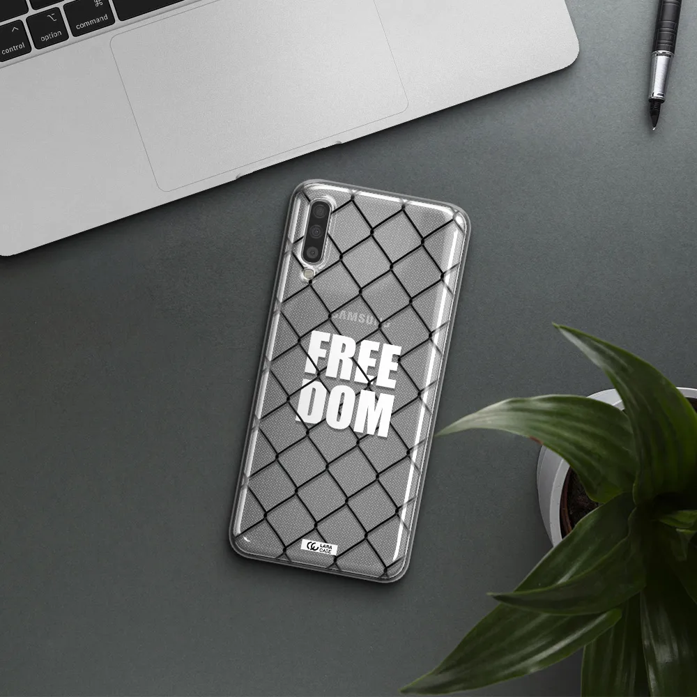 a close-up of a chain link fence Samsung A70 Clear TPU Case