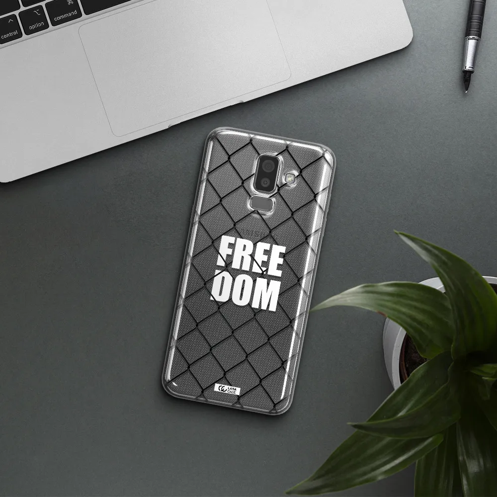 a close-up of a chain link fence Samsung J8 Clear TPU Case