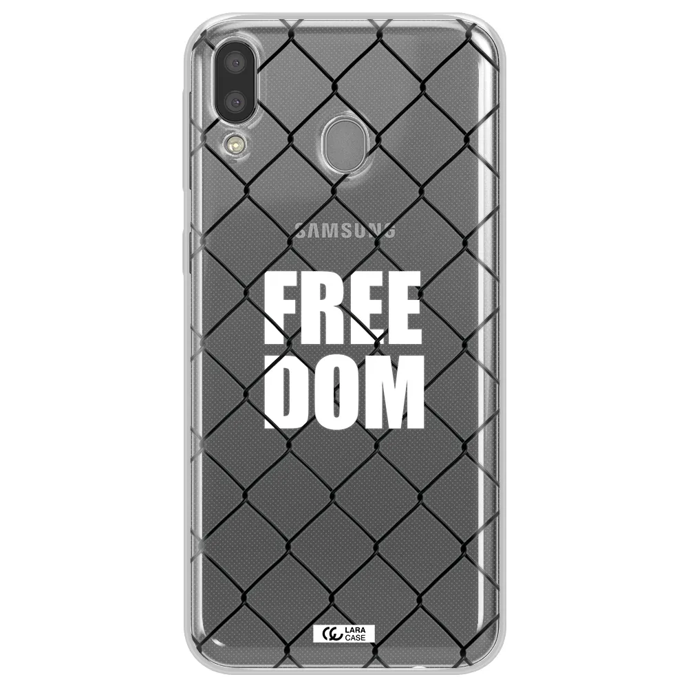 a close-up of a chain link fence Samsung M20 Clear TPU Case