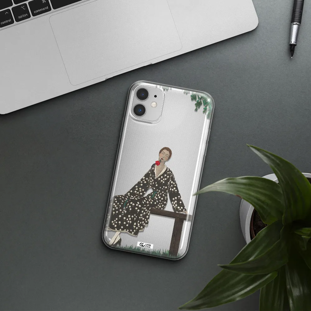 a woman sitting on a bench Apple iPhone 11 Clear TPU Case