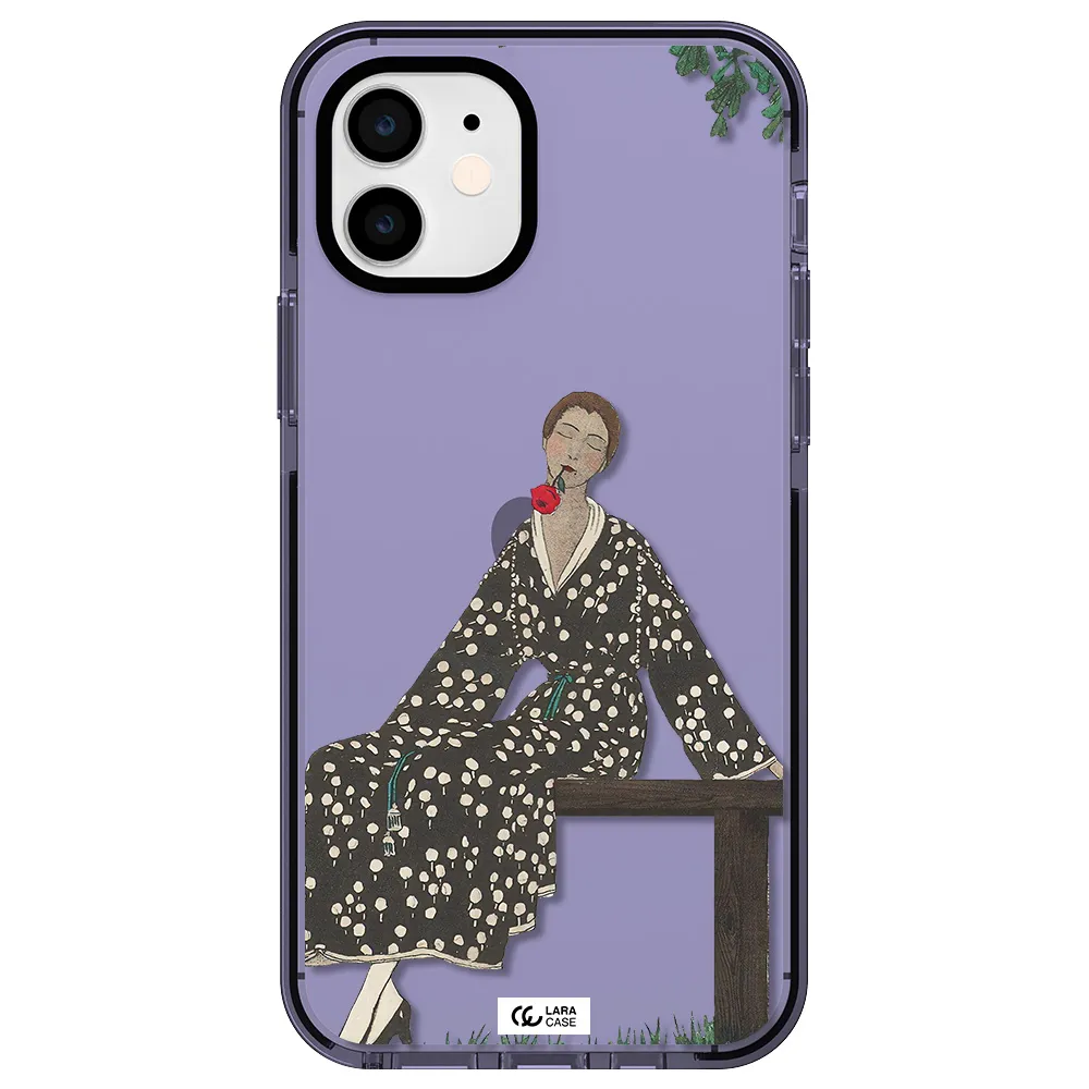a woman sitting on a bench Apple iPhone 11 impact Lilac Case