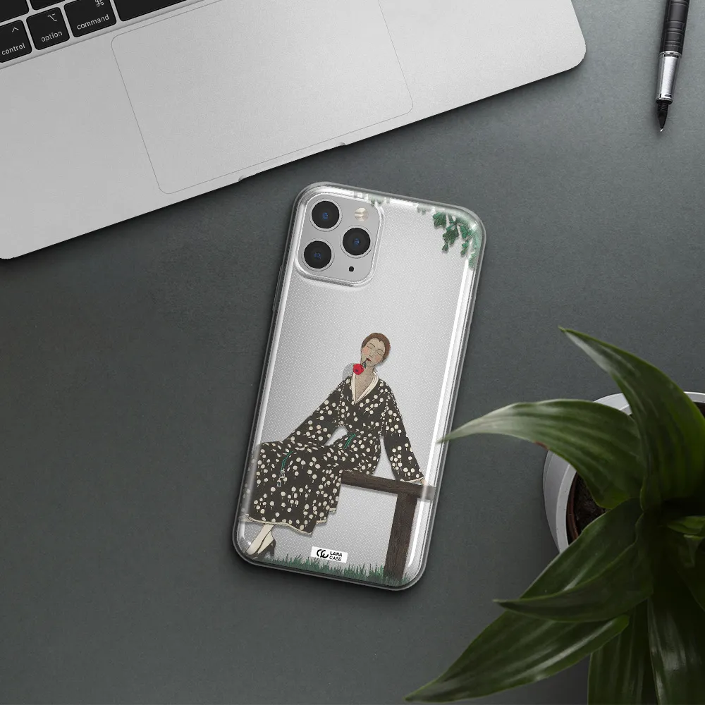 a woman sitting on a bench Apple iPhone 11 pro max Clear TPU Case