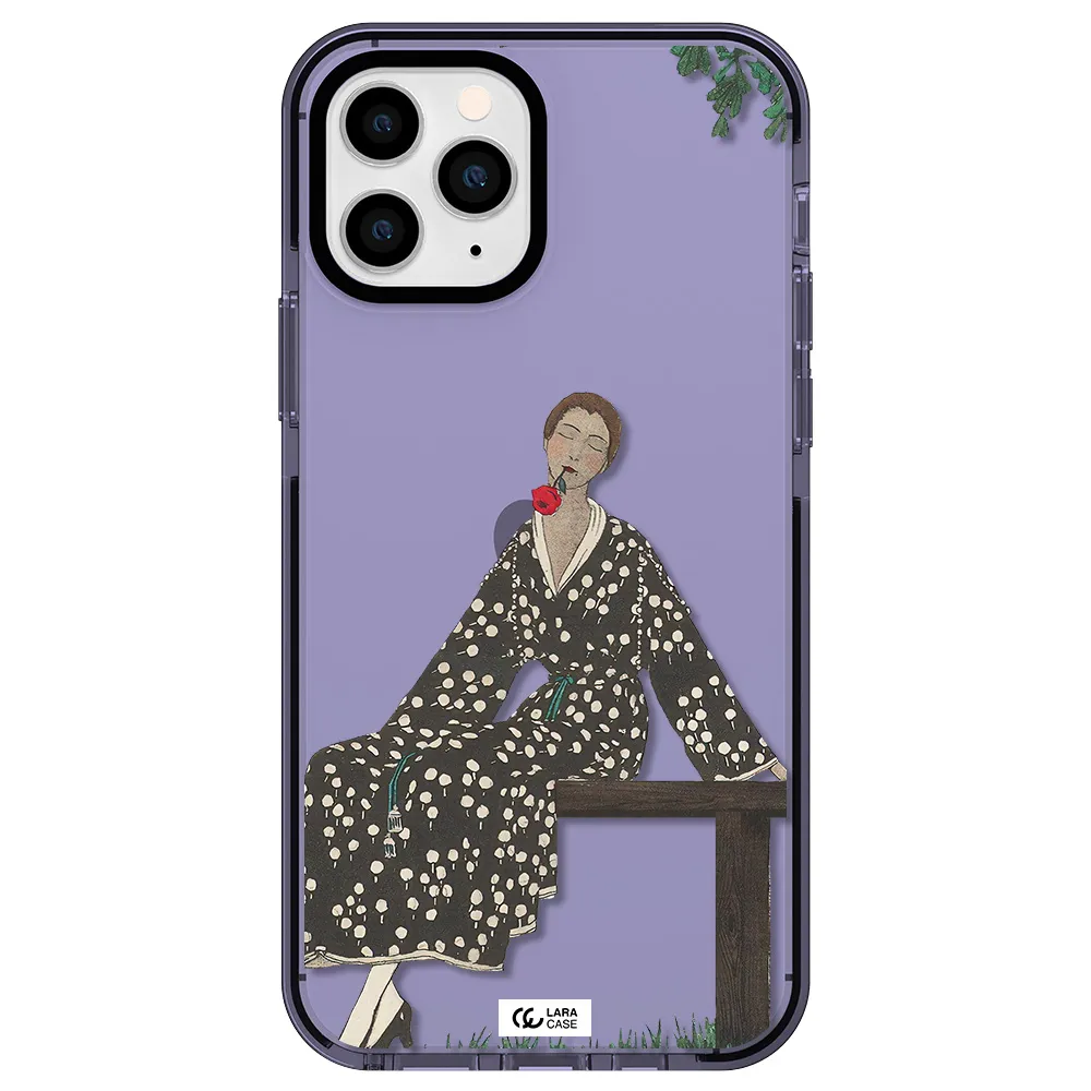 a woman sitting on a bench Apple iPhone 11 pro max impact Lilac Case