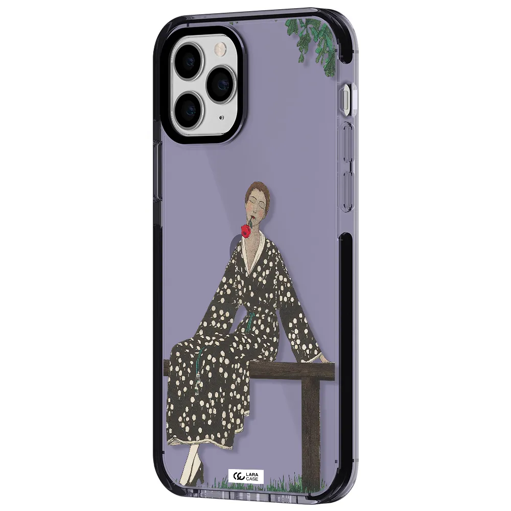 a woman sitting on a bench Apple iPhone 11 pro max impact Lilac Case