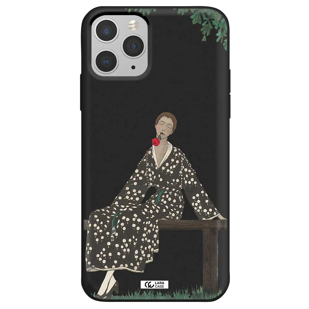 a woman sitting on a bench Apple iPhone 11 pro Silicone black Case