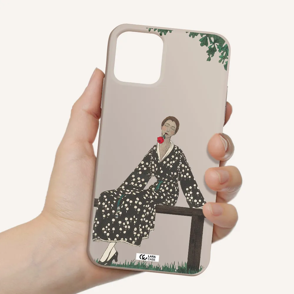 a woman sitting on a bench Apple iPhone 11 pro Silicone Stone Case