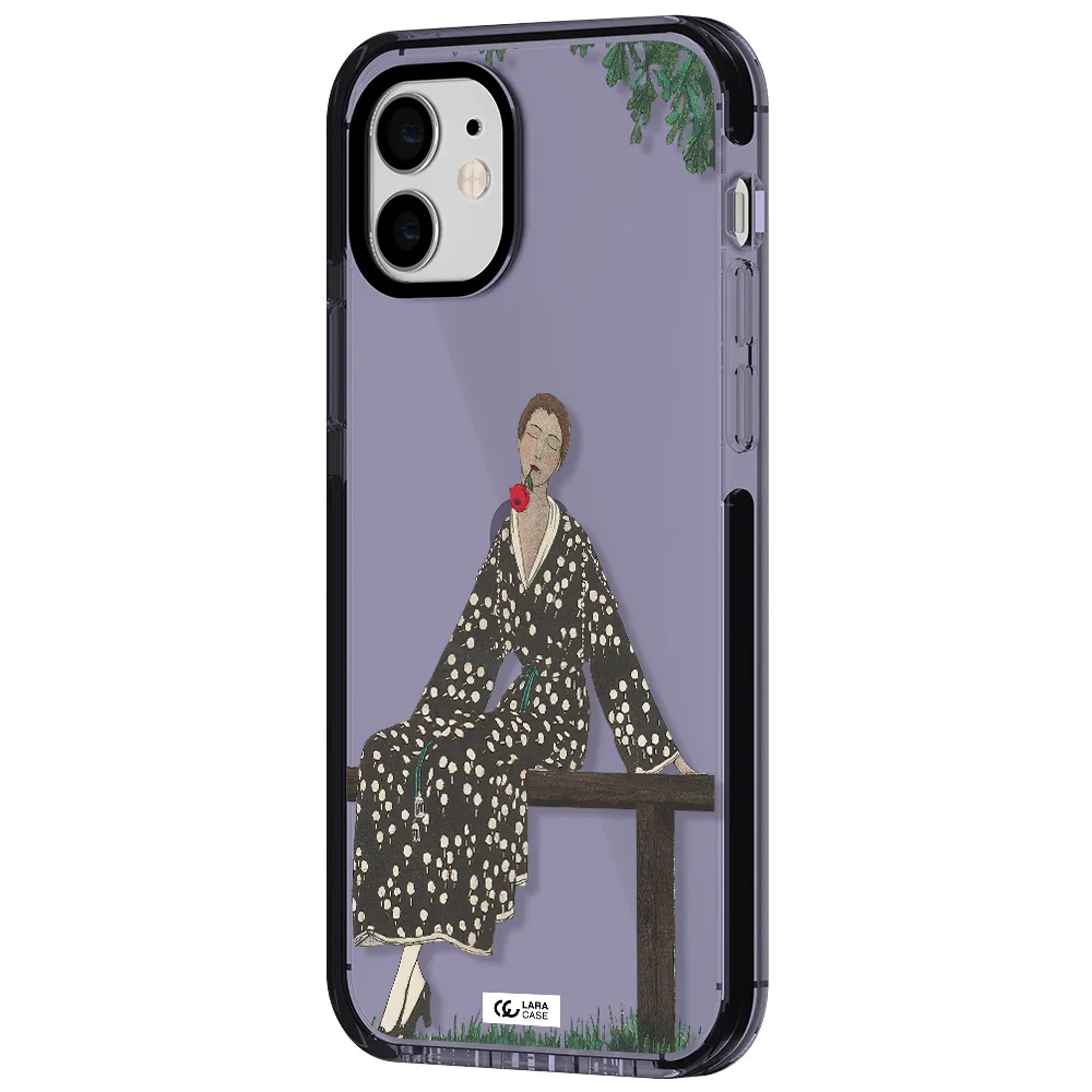 a woman sitting on a bench Apple iPhone 12 impact Lilac Case