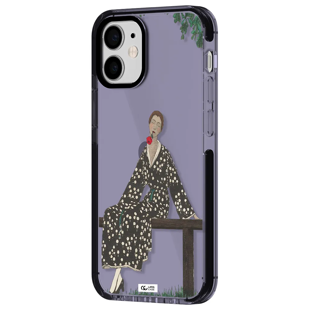 a woman sitting on a bench Apple iPhone 12 mini impact Lilac Case